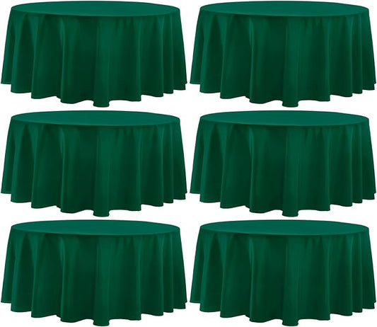 Round Tablecloth 6 Pack 108 Inch Dark Green Tablecloths Washable Decorative Linen Polyester Table Clothes Cover for Dining Table Banquets Buffet Parties and Wedding