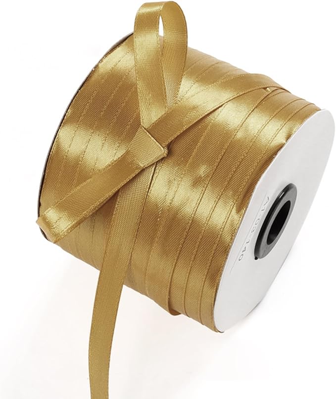 3/8 Inch Champaign Gold Satin Ribbon 230 Yards Bulk Fabric Ribbons for Gift Wrapping, Scrapbooking, Crafts and DIY Projects, Wedding, Event Decor