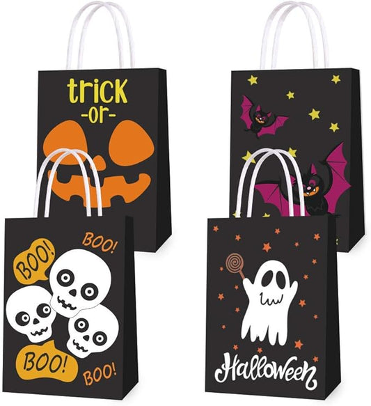 16 PCS Halloween Treat Bags for Kids Trick or Treat Candy Bags, Glow in The Dark Bags with Handles for Halloween Party Favors