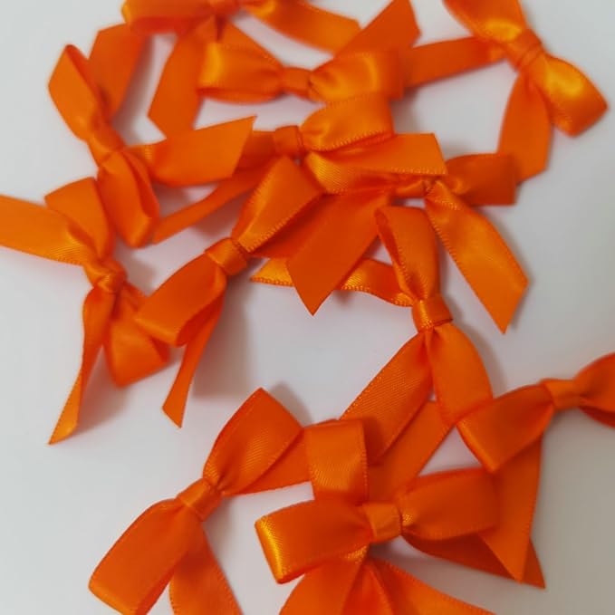 50pcs 1-1/2" Mini Orange Satin Ribbon Bows Without Twist Ties for Crafts Gift Wrapping Packing Christmas Decoration (Orange)