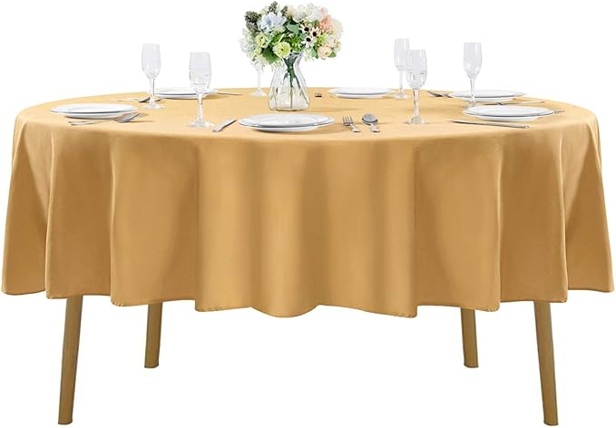 60 inch Round Tablecloth Washable Polyester Table Cloth Decorative Table Cover for Wedding Party Dining Banquet（60 inch,Gold）