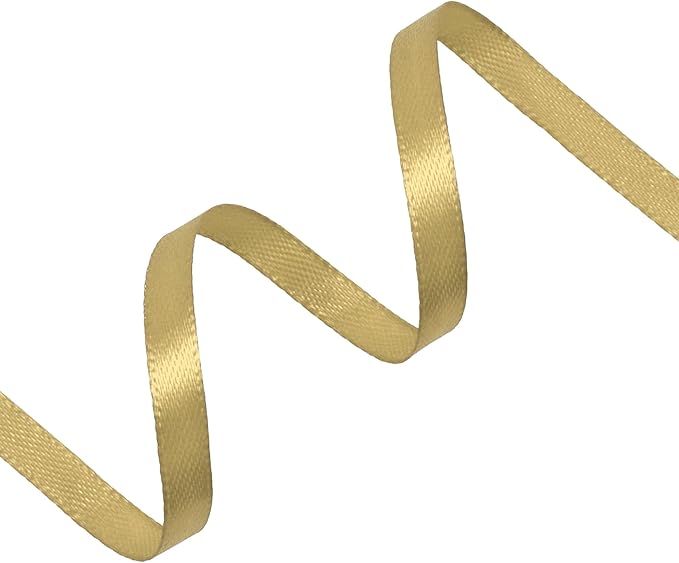 Light Gold Satin Ribbon 1/4 inch X Continuous 100 Yards, Single Face Polyester Ribbon Perfect for Gift Wrapping, Flower Bouquet, Wedding Decor, Crafts, Bow Making, Sewing and More