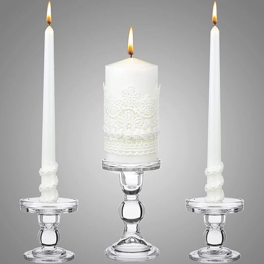 Irenare Unity Candles with Holder for Wedding Ceremony Wedding Decortions Accessories Glass Candle Holder Pillar Candle for Formal Events Church(Classic Style)