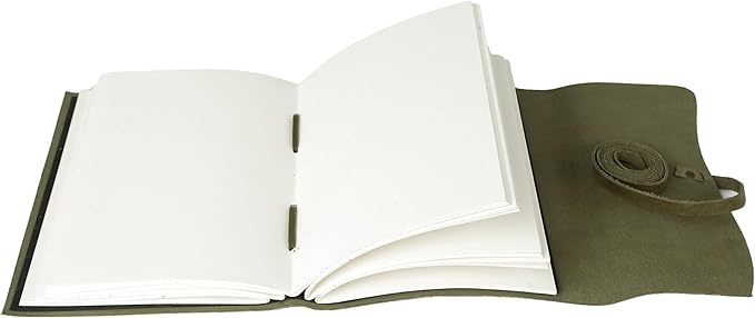 Handmade Leather Journal 7x5 Inch | Green Vintage Notebook with Unlined Pages | Cotton Recycled Paper | Antique Travel Diary, Sketchbook, Writing Journal for Men & Women