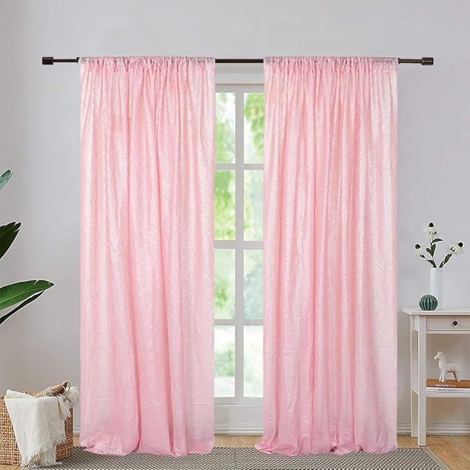 Eternal Beauty Pink Sequin Backdrop Curtains, Valentine's Day Shimmer Back Drop 2Panels-2FTx8FT for Christmas, Party, Birthday, Photography, Wedding, Baby Shower Event Decoration