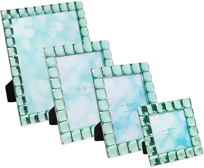 Isaac Jacobs Decorative Sparkling Light Green Jewel Picture Frame, Photo Display & Home Décor (4x4, Light Green)