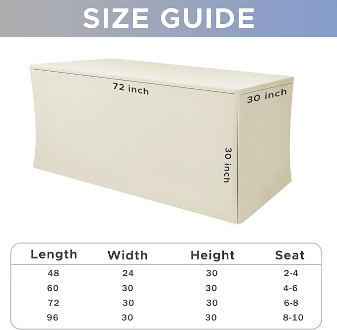 Nasitos Fitted Table Covers Stretch Spandex - 72 x 30 Inch - 2 Pack Beige Rectangle Table Clothes for 6 Ft Folding Tables, Wrinkle Resistant Tablecloths for Parties, Trade Show, Craft Show, Birthday