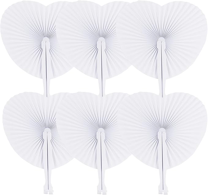 Zwin 60PCS Heart Shaped Folding Paper Fans for Wedding White Plastic Handheld Pocket Paper Fans for Party Decorations