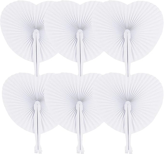 Zwin 60PCS Heart Shaped Folding Paper Fans for Wedding White Plastic Handheld Pocket Paper Fans for Party Decorations