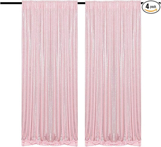 Pink Sequin Curtains 4FTx8FT 2 Panels Sequin Wall Backdrop Curtain