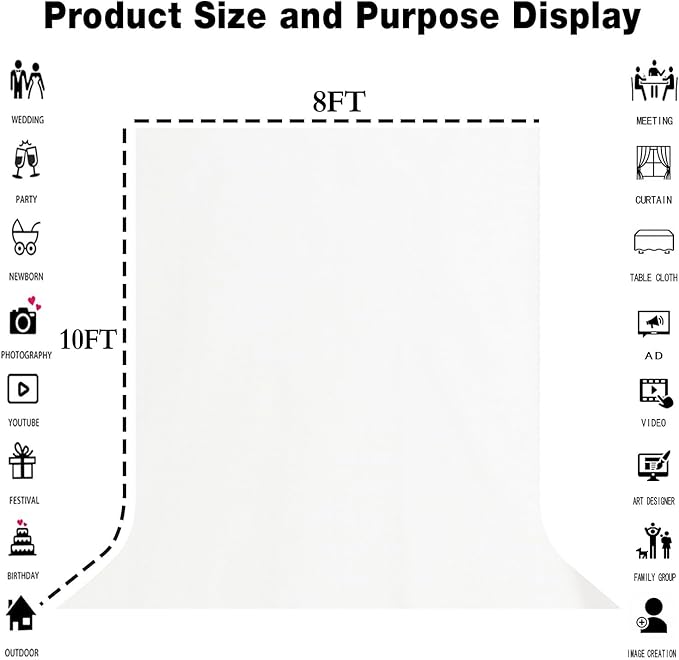 White Portrait Backdrop 8x10ft Zoom Meeting, Game Live Steaming and Photo Studio Shooting Props