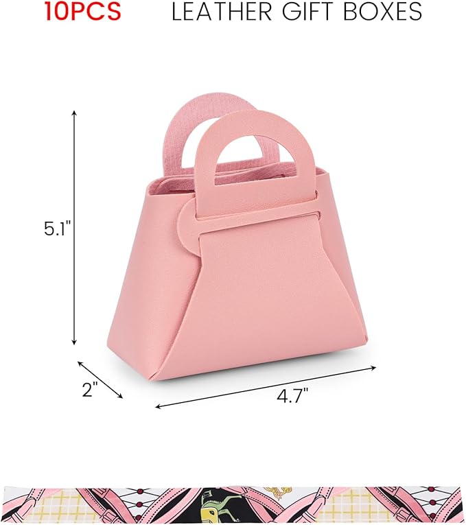VGOODALL Small Gift Boxes with Bow Handle, Party Favor Boxes, 10 Pack, Pink, PU Leather for Wedding, Baby Shower, Birthday