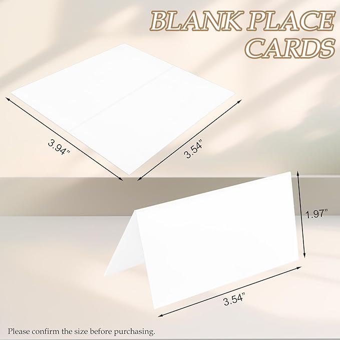 Quacc 50 PCS Blank Place Cards, 3.54" x 1.97" Name Place Cards Tent Cards for Wedding, Table, Holiday (White)