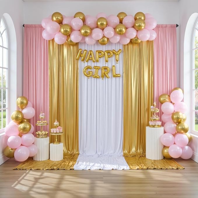 gogoparti 30x10FT Gold Sequin Backdrop Curtain - 6 Panels of 5x10FT Wrinkle-Free Glitter Drapes for Photography, Birthdays, Weddings & Graduations
