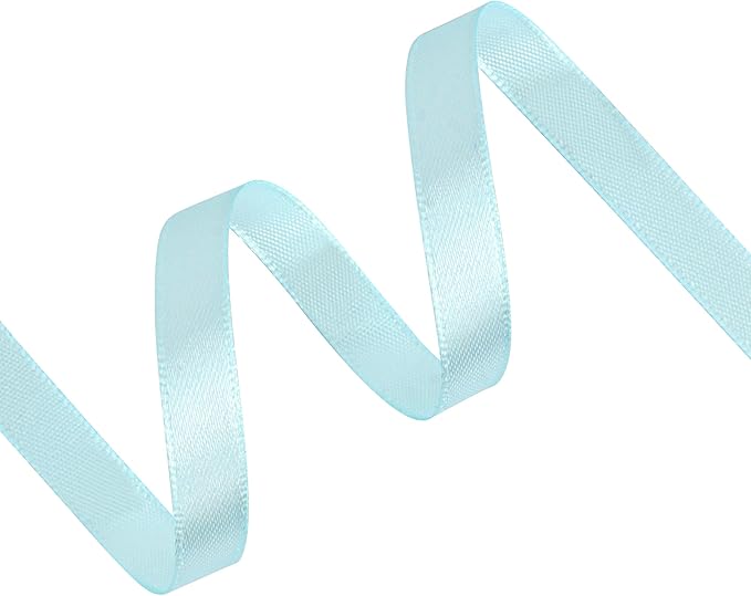 Light Blue Satin Ribbon 3/8 inch X Continuous 25 Yards, Single Face Polyester Ribbon Perfect for Gift Wrapping, Flower Bouquet, Wedding Decor, Crafts, Bow Making, Sewing and More