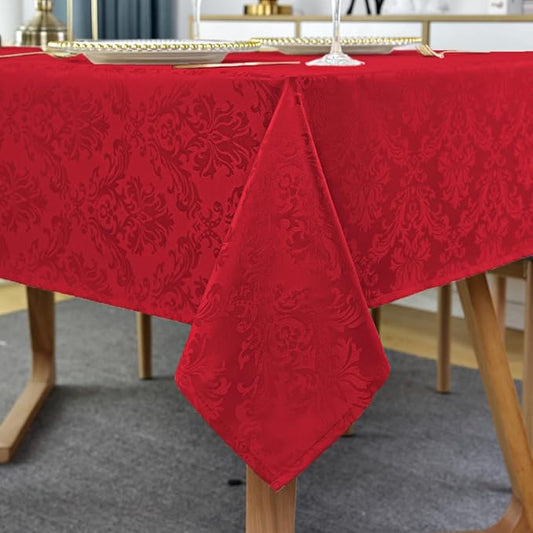 SASTYBALE Rectangle Jacquard Tablecloth, Damask Table Cloth SpillProof Wrinkle Resistant Tablecloths, Soft Polyester Oblong Table Cover for Kitchen, Dinner, Parties (Red, 60X84)