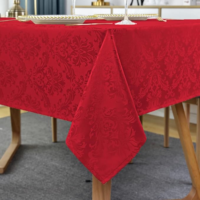 SASTYBALE Christmas Red Square Jacquard Tablecloth, Damask Table Cloth, Spill Proof Wrinkle Resistant Tablecloths, Soft Polyester Oblong Table Cover for Holiday,Winter,Kitchen,Parties (Red, 52X52)