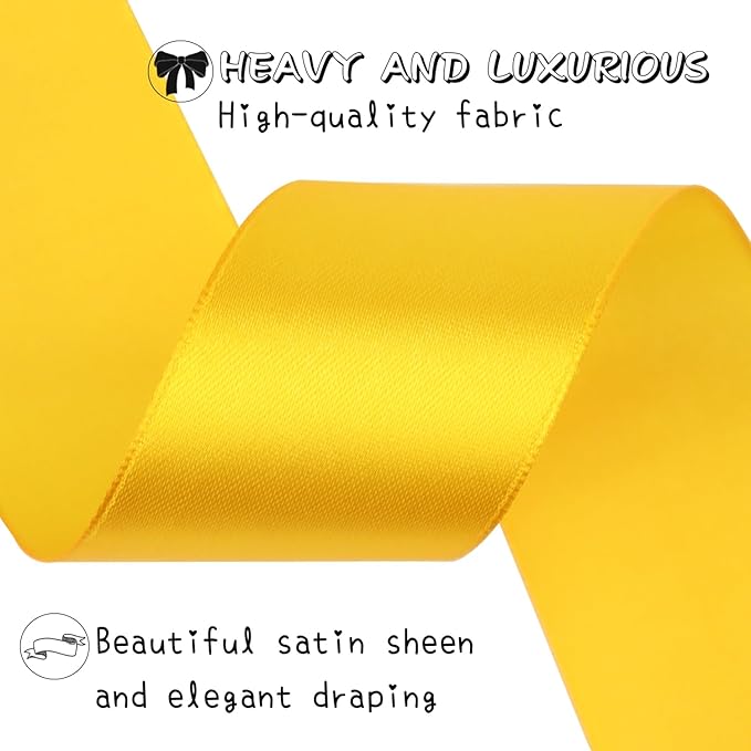 Yellow Solid Satin Ribbon 1-1/2 Inch 25 Yards Solid Polyester Fabric Ribbon for Gift Wrapping Wedding Christmas Baby Shower Birthday Party Decoration Handmade Immortal Flower Craft