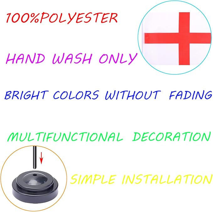 WXTWK 2 Pack England Flag England Deluxe Desk Flag Set - Mini Small Englander Table Office Flags with Black 12" Solid Pole Stand Base Classroom Meeting Desktop Decorations