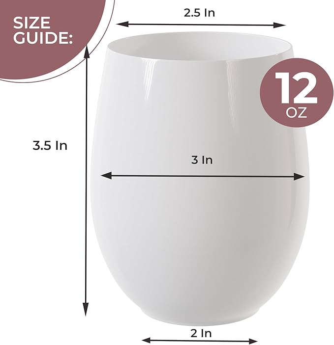 Exquisite 48 Pcs Unbreakable Stemless Plastic Wine Glasses Disposable Wine Glasses Stemless 12 Oz White Plastic Cocktail Cups White Party Cups Disposable Cocktail Glass Weddings & Events