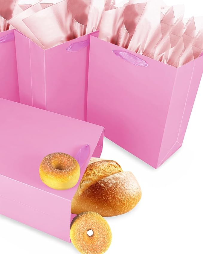 Gcardist Pink Gift Bags with Tissue Paper for Wedding, Birthday, Party - Medium Size Cardboard Gift Bags (5pcs + 10pcs Tissue Paper)