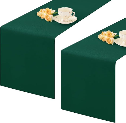 2 Pack Green Small Short Table Runner 12 x 24 Inch Solid Color Runners Coffee Table Dresser for Daily Party Home Decoration