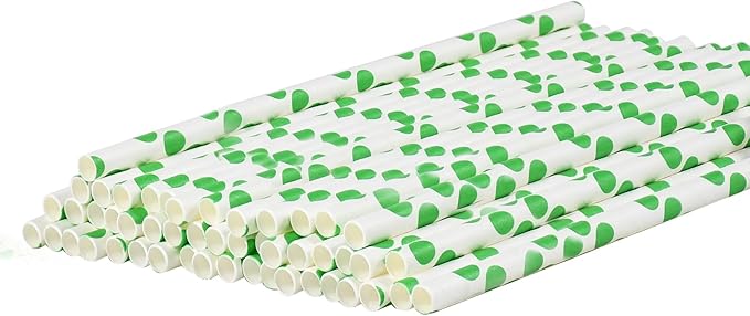 Disposable Green Polka Dots Paper Straws for Drinking 7.75 inch, 100 Counts - Cocktail, Party, Birthday, Decoration, DIY Crafts