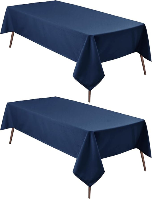 Hiasan 2 Pieces Rectangle Tablecloth - Waterproof Washable Polyester Table Cloth for Dining Room Kitchen Party Camping, Navy Blue, 54 x 80 Inch