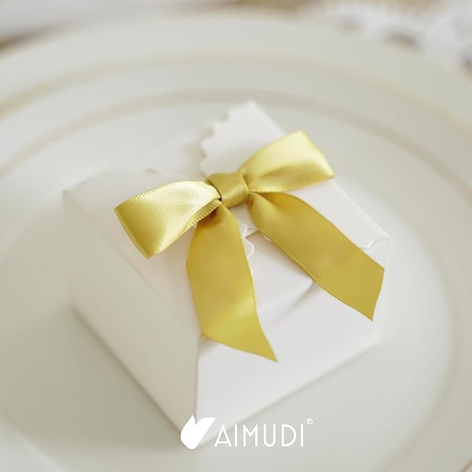AIMUDI Small Gold Bows for Christmas Tree 2.5" Pretied Gold Bows for Gift Wrapping Premade Satin Ribbon Twist Tie Bows for Crafts Mini Bows for Treat Bags Cake Pop Bows Baby Shower Decor - 50 Counts