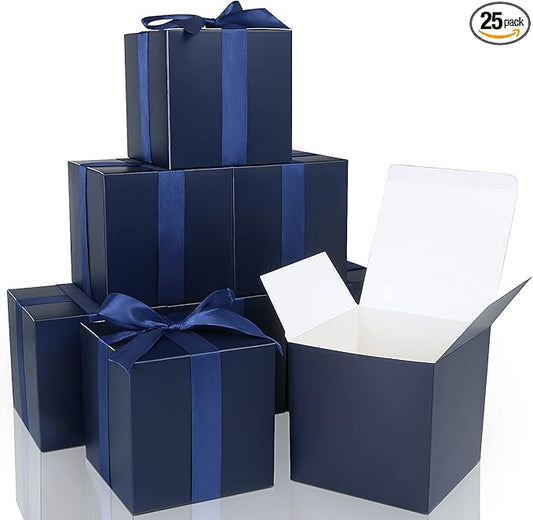 COTOPHER Small Gift Boxes 25 Pack 6x6x6 inches Blue Gift Boxes with Lids for Gifts, Crafting, Wedding Party Favor, Cupcake Boxes, Candy, Bridesmaids Proposal Box with Ribbons and Stickers