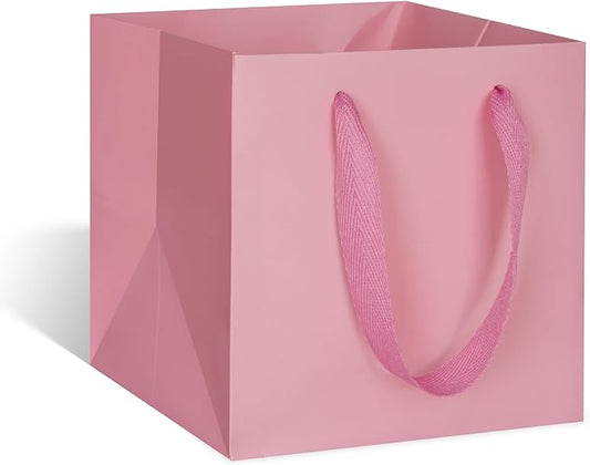 ADIDO EVA Pink Square Gift Bags Mini Small Size Square Bottom Paper Bags with Handles for Party Favor, Shopping Packaging Bags (4x4x4 In, 10 CT)