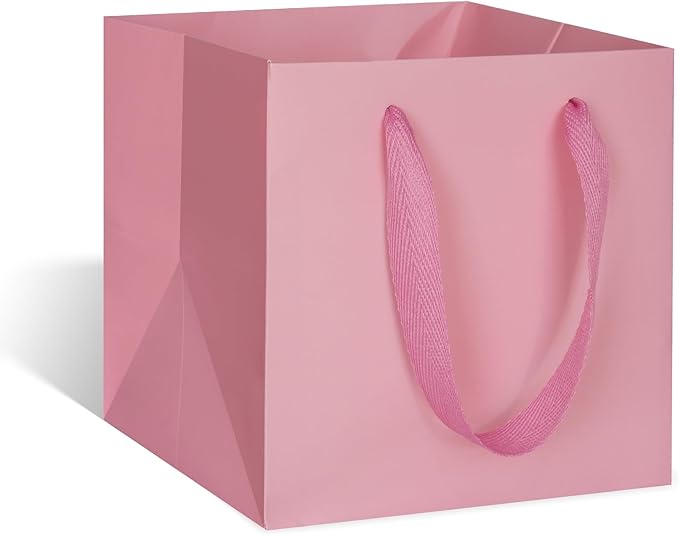ADIDO EVA Pink Square Gift Bags Large Size Square Bottom Paper Bags with Handles for Party Favor, Shopping Bag (12x12x12 In, 10 CT)