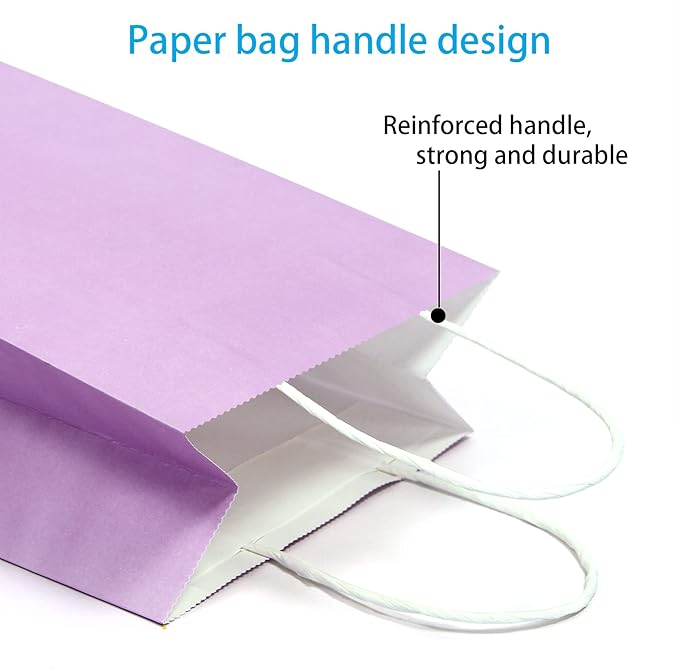 25 PCS Small Gift Bags Purple Kraft Paper Bags with Handles for Party Favors (8.2 x 6 x 3.1 In)