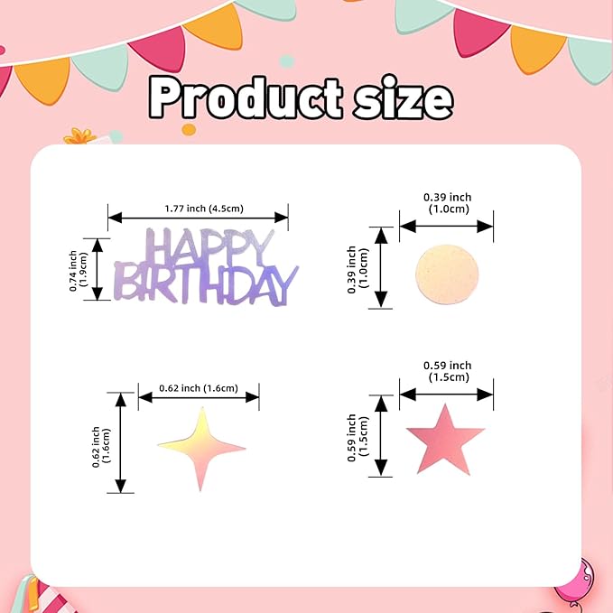 Iridescent Happy Birthday Confetti, 3000 Pcs Birthday Cake Table Metallic Foil Confetti Party Table Decor for Party, Baby Shower, DIY Arts and Crafting