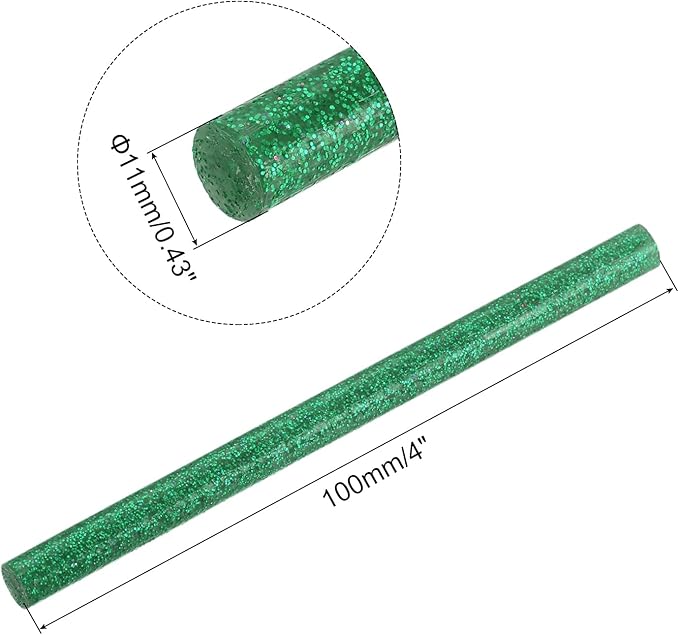 uxcell 20pcs Hot Glue Sticks for Glue Gun 11mm/0.43-inch x 4-inch Mini Hot Melt Adhesive Glue Stick Glitter Green