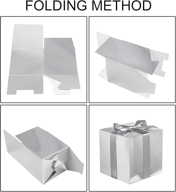 COTOPHER Small Gift Boxes 25 Pack 6x6x6 inches Silver Gift Boxes with Lids for Gifts, Crafting, Wedding Party Favor, Cupcake Boxes, Candy, Bridesmaids Proposal Box with Ribbons and Stickers