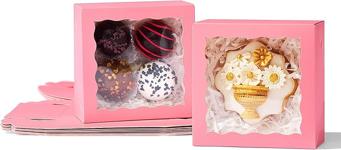 50-Count 4x4x2 Food-Safe Pink Bakery Boxes - Multi-Use Pastry & Treat Packaging for Cookies, Truffles & Wedding Favors (Stackable Gift Boxes for Cakes, Pies & Cinnamon Rolls)