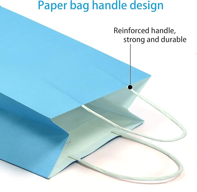25 PCS Small Gift Bags Blue Kraft Paper Bags with Handles for Party Favors (8.2 x 6 x 3.1 In)