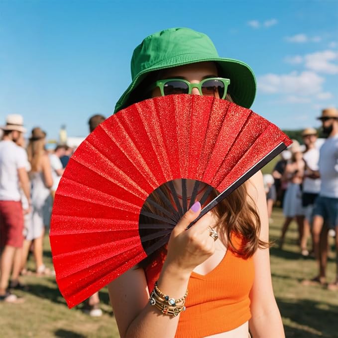 Large Clacking Folding Hand Fans for Line Dancing, Boots on The Ground Rave Hand Fan for Women Foldable, Party, Festival, Decoration