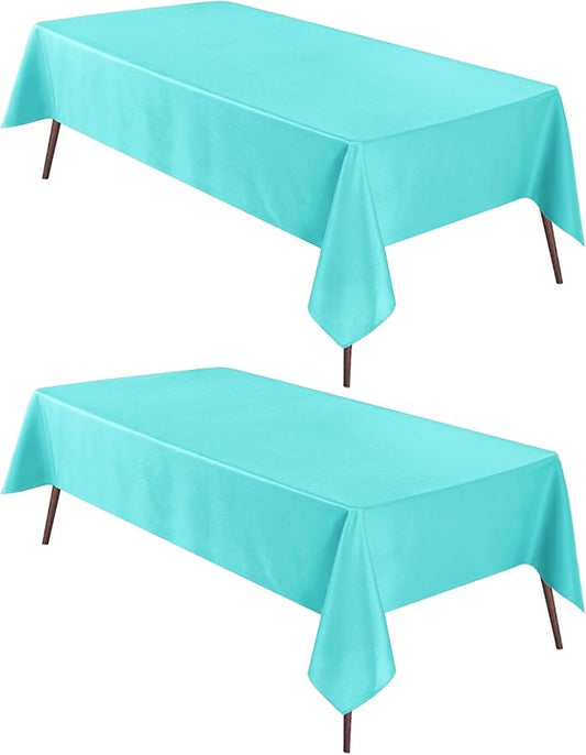Hiasan 2 Pieces Solid Rectangle Tablecloth - Waterproof and Spillproof Washable Polyester Fabric Table Cloth for Kitchen and Dining Room, Aqua, 60 x 120 Inch