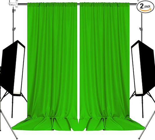 10ft x 8ft Green Screen Backdrop for Photography, High Density Backdrop Curtains, Backdrops for Photoshoot for Photography, Video Calls, Streaming, Gaming, Greenscreen Background, 5ft x 8ft, 2 Panels
