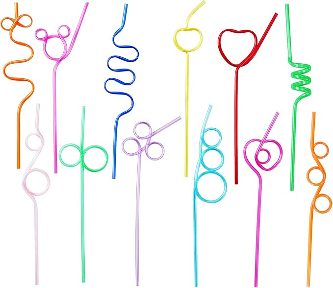 24 Pcs Silly Crazy Straws for Kids Reusable Plastic Loop Curly Crazy Drinking Straws for Classroom Activities Valentines Day Gift Christmas Birthday Wedding Party Supplies Decoration