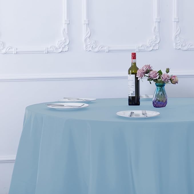 Ascoza 2pack 70 Inch Blue Mist Round Tablecloth in Washable Polyester Fabric for Wedding/Banquet/Restaurant/Parties
