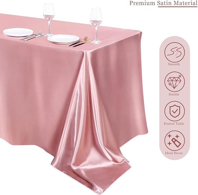 TURSTIN 4 Packs Rose Gold Satin Tablecloth 102 x 58 Inch Overlay Satin Table Cover Rectangle Bright Silk Tablecloth Smooth Fabric Table Decoration for Wedding Banquet Party Events