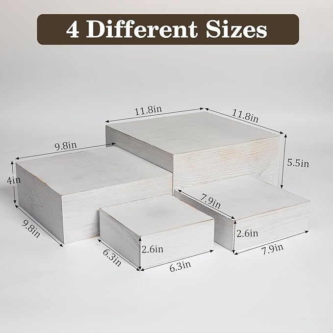 4 Pcs Buffet Risers, Wood Food Riser Dessert Display Stand for Party Wood Cupcake Stands Nesting Box for Display (Vinatge)