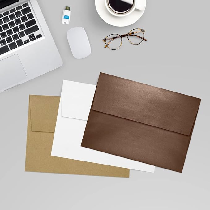 LUXPaper A7 Invitation Envelopes | Peel & Press | 5 1/4" x 7 1/4" | Bronze Metallic | 80lb. Text | 50 Qty