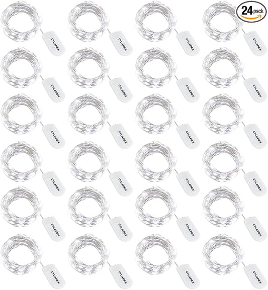 CYLAPEX Pack of 24 Cool White Fairy Lights String Battery Operated Fairy Lights, 3.3ft 20 LEDs Firefly Lights Silver Coated Copper Wire Lights for DIY Decor Christmas Decoration Costume