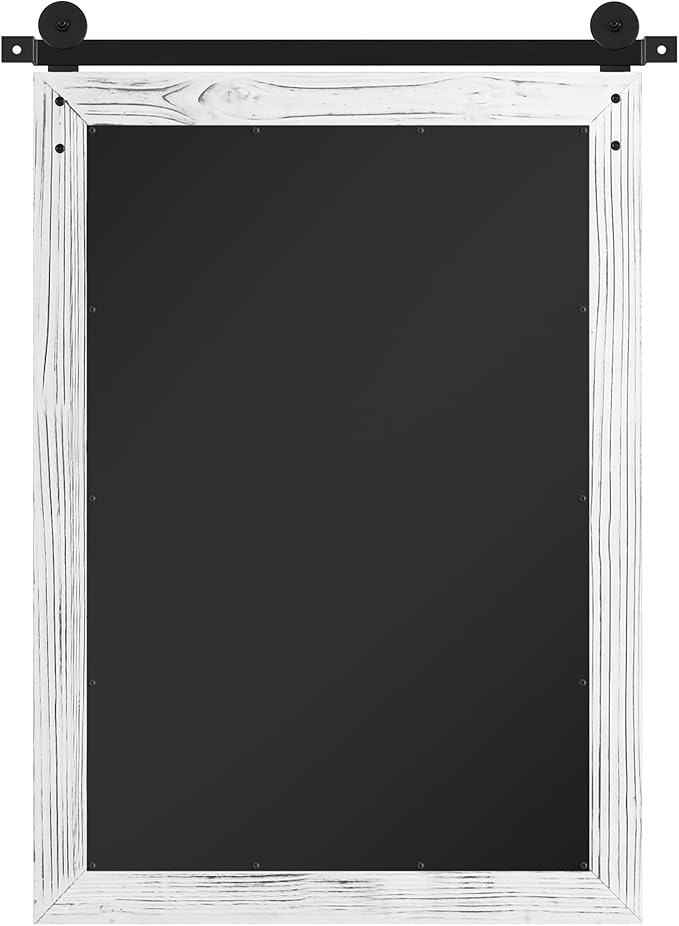 COGOOD Farmhouse Bathroom Mirror - 30 x 21 Rustic Wood Framed Wall Barn Door Mirror for Entryway, Living Room, Vanity Wall Decor (White)