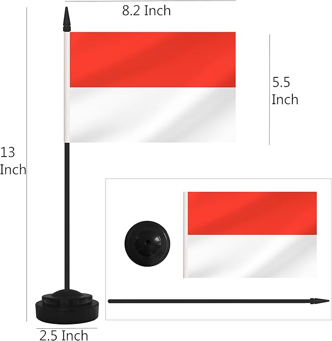 2 Pack Indonesia Desk Flag Set, Indonesian Desktop Small Miniature Table Office Flag with 12" Black Pole and Black Base, Offices, Classroom, Home, Festival Decoration (Indonesia)