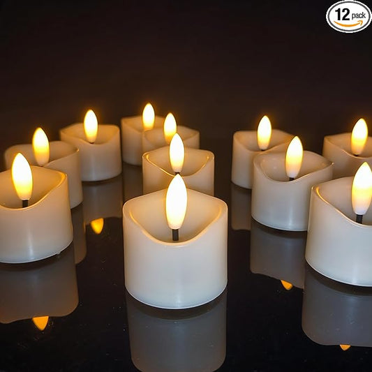 12 Pack Battery Operated Votive Candles 1.5 x 1.67 inches Flameless Votive Tealights Black Wick Tea Lights LED Electric Fake Candles Realistic for Wedding Christmas Thanksgiving Party Decoration